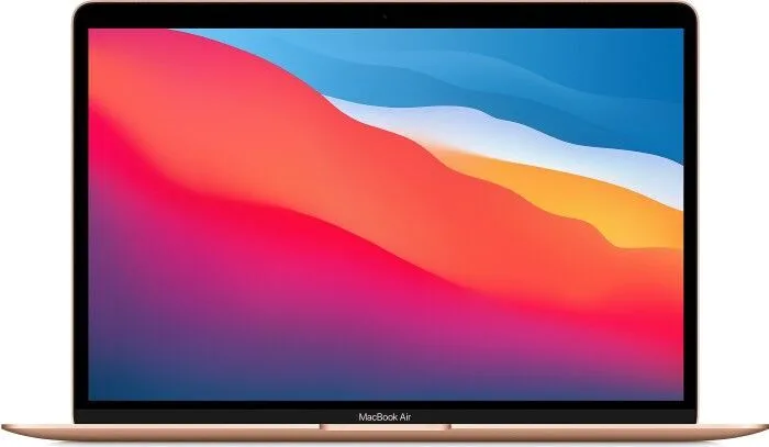 Gold MacBook Air M1, front and side view