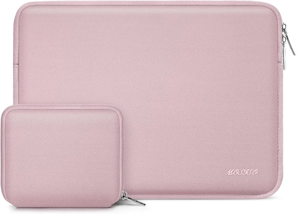 Plain pink laptop sleeve with a small pouch